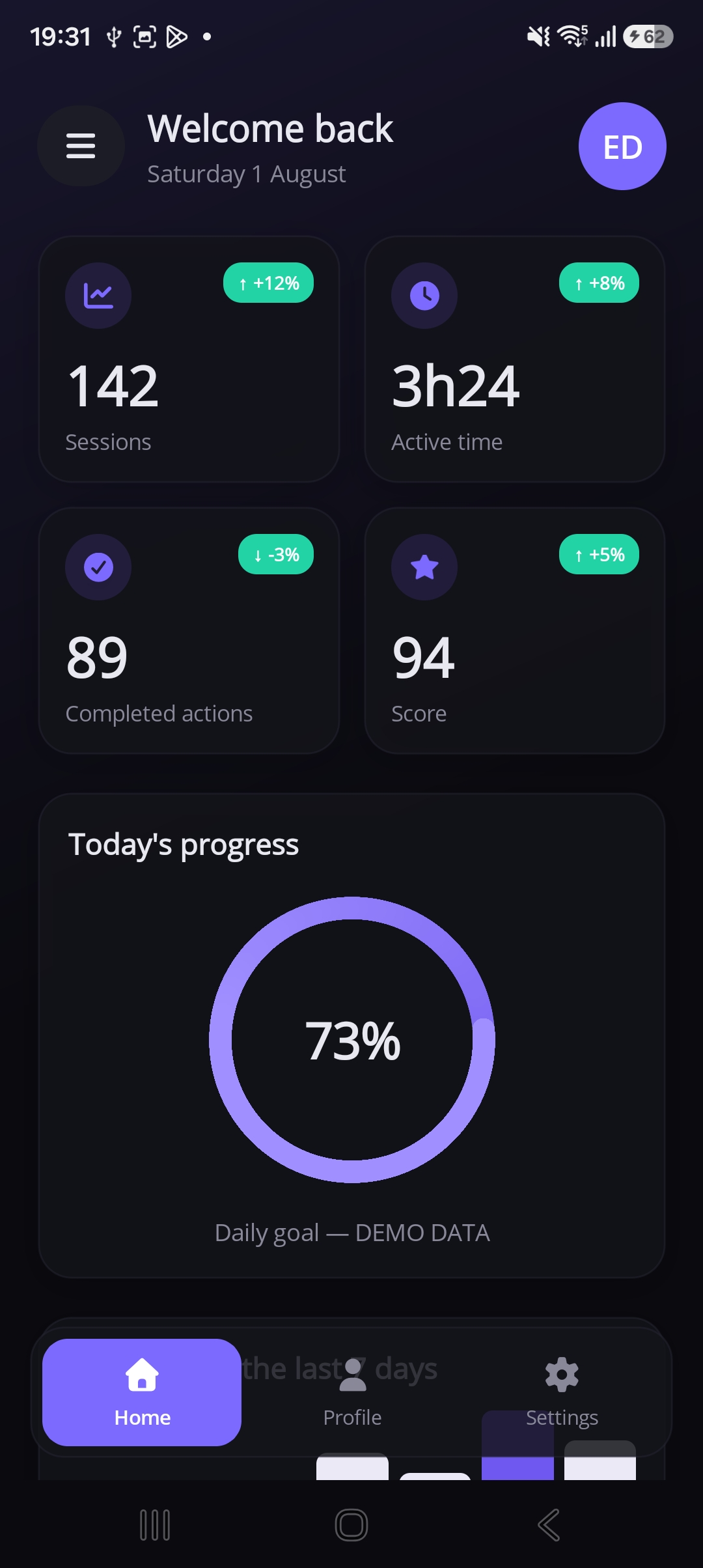 MauiStarter home dashboard
