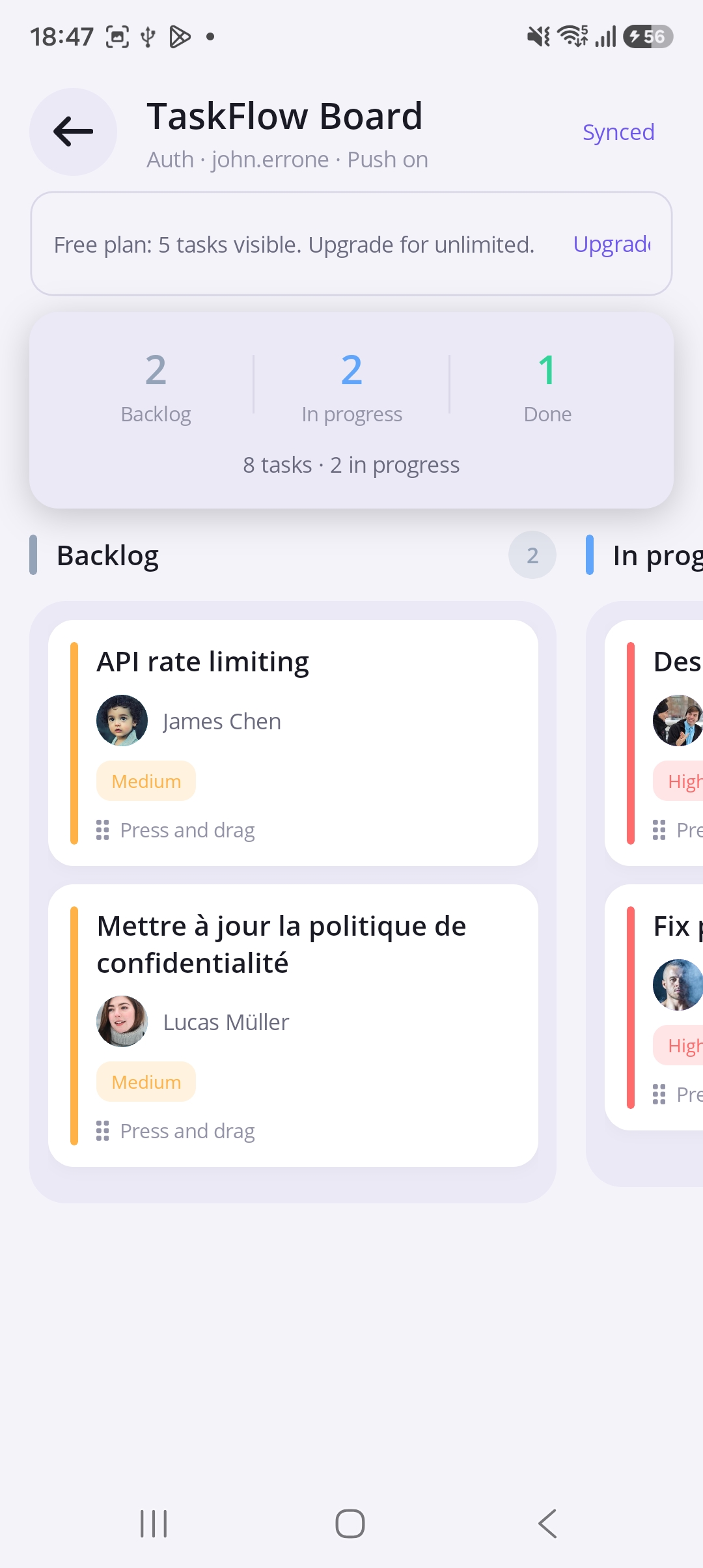 TaskFlow — Kanban board
