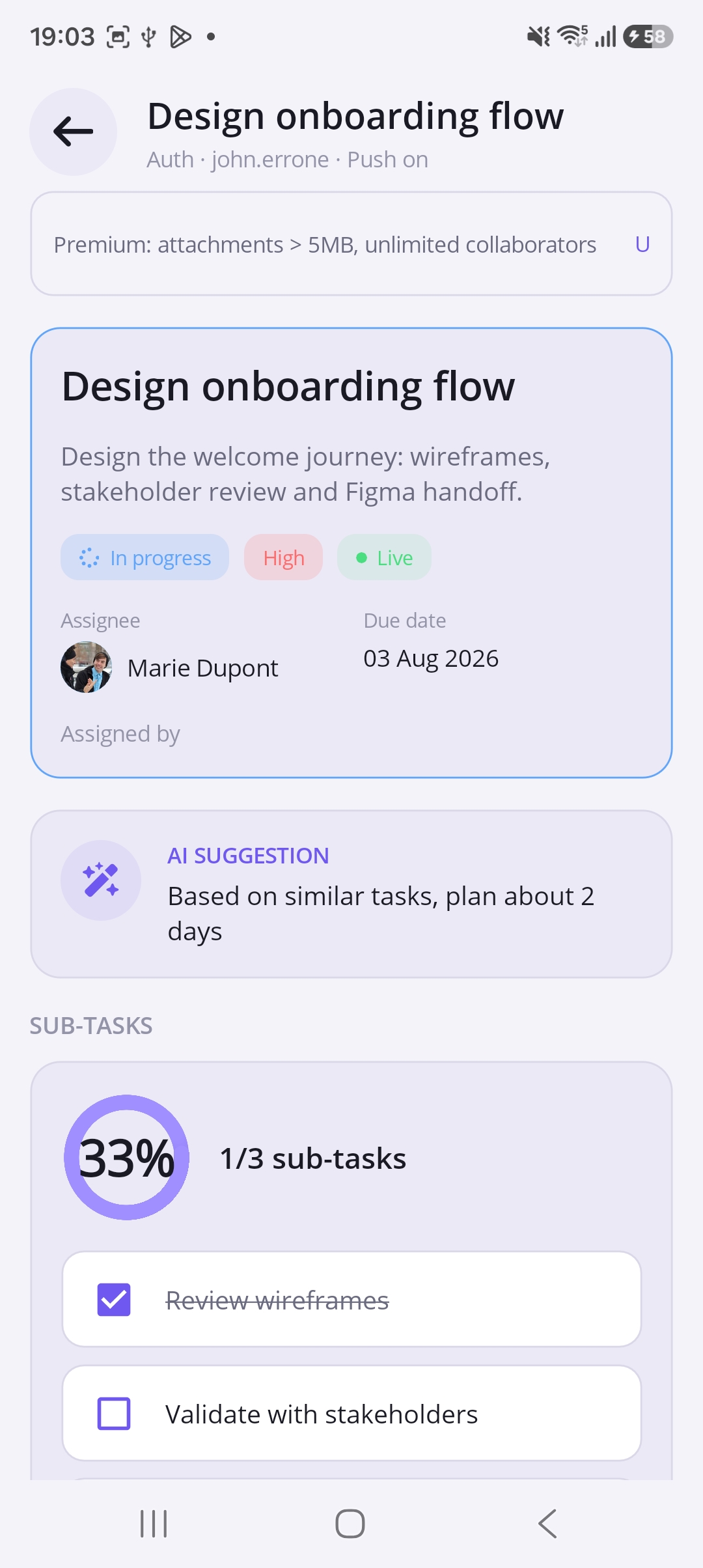 TaskFlow — Task detail