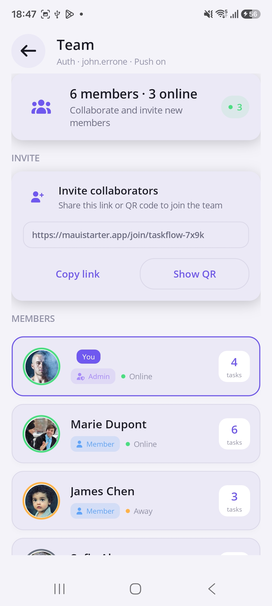 TaskFlow — Offline sync status